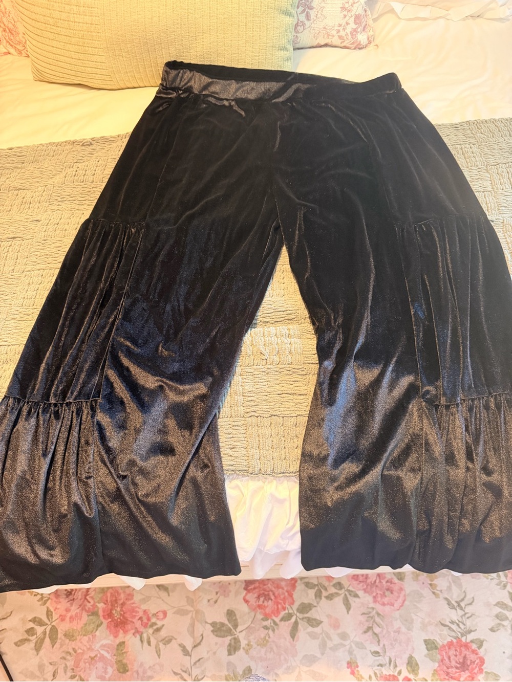 Black Velvet Tiered Wide-Leg Bottoms
